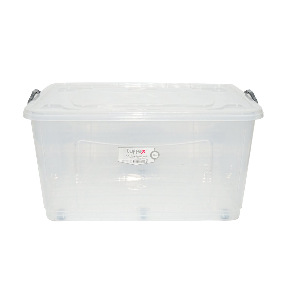 Cutie depozitare 80L cu capac si roti din plastic transparenta 725x470x360mm
